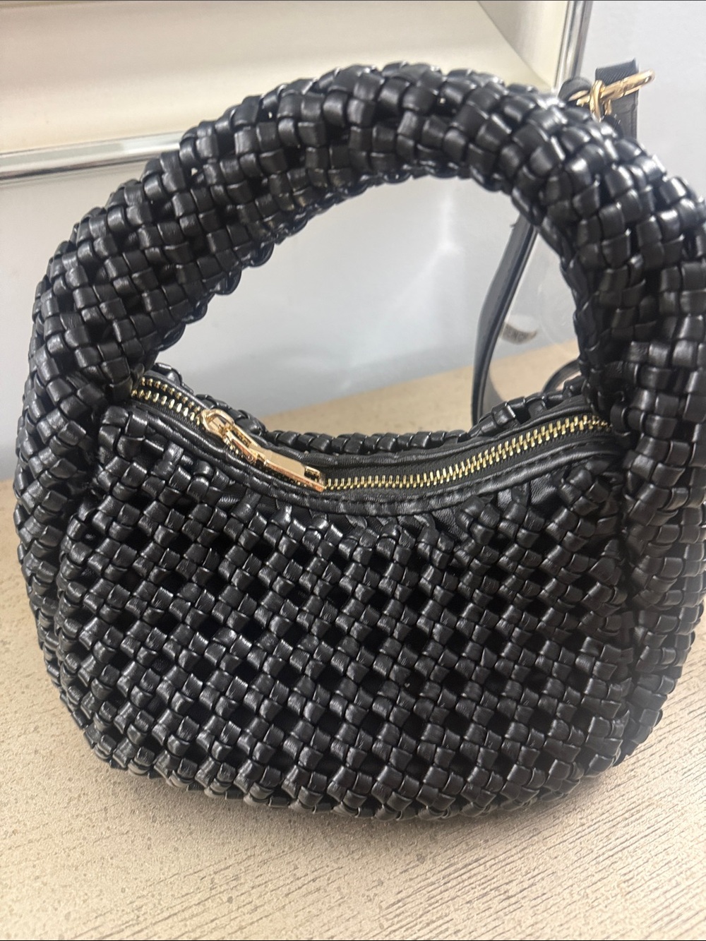 LOT of 2 - Black Woven Handle Shoulder Bag & Clear Sports Game Purse